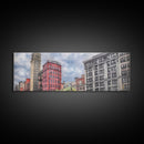 Colored Pencil City Canvas Print, Large Urban Art Print, Cityscape Art, Buildings, Red, Vibrant Art, Panoramic, Wall Art, Canvas Print