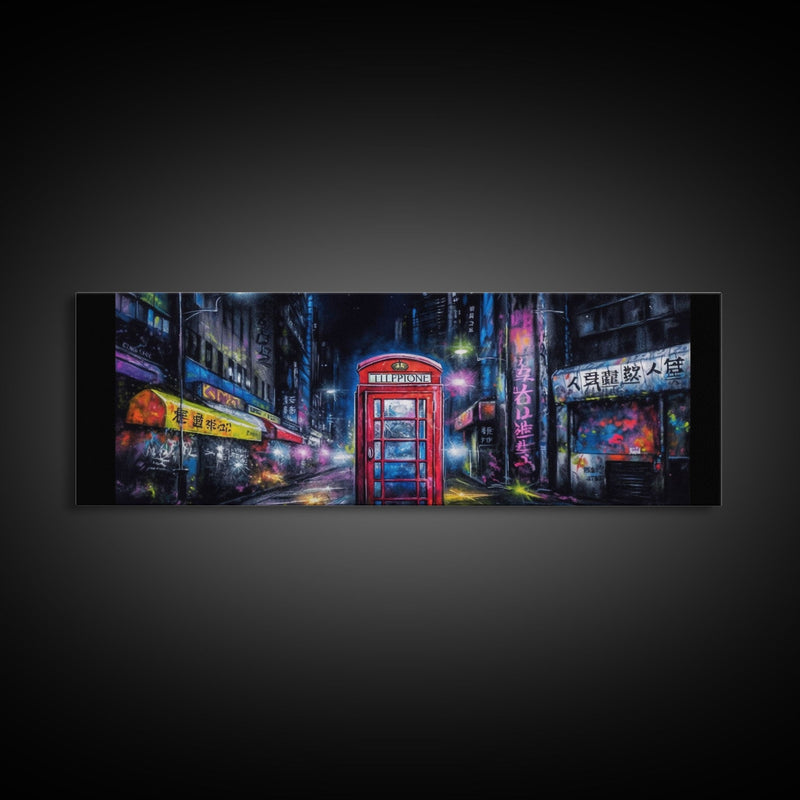 Asian Steet Wall Art, Telephone Booth Art Print, Abstract Canvas Print, Framed Canvas Print, Wall Decor, Panoramic, Wall Art, Canvas Print