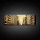 City Scape Wall Art, City Skyline Wall Art, Framed Canvas, Sepia Art, Perspective Art Print, Wall Decor, Panoramic, Wall Art, Canvas Print