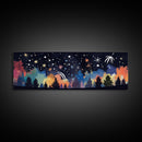 Abstract Forest Art, Dark Forest Art, Autumn Canvas Print, Starry Night Sky, Framed Canvas Print, Panoramic, Wall Art, Canvas Print