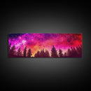 Watercolor Sky Art Print, Dark Forest Art, Large Mixed Media Wall Art, Large Framed Canvas Print, Panoramic, Wall Art, Canvas Print