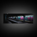Urban Art, Graffiti On Subway Train, Pink And Teal Graffiti Art Canvas, Wall Decor Framed Canvas Print, Panoramic, Wall Art, Canvas Print
