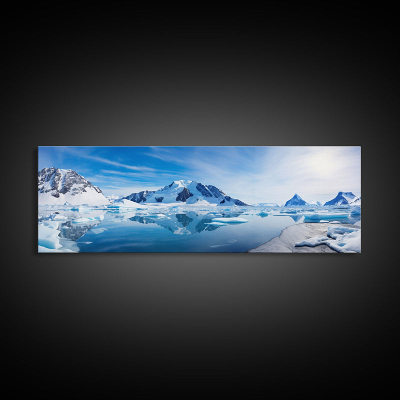 Beautiful Photographic Panoramic of Antarctica, Sunset Photography, Winter Decor, Christmas Deco, Framed Canvas Print, Landscape Photography