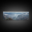 Ultrawide Panoramic Watercolor Landscape Painting Of A Desert Canyon, Framed Canvas Print, Subdued Boho Minimalist Wall Art, Guest Room Art