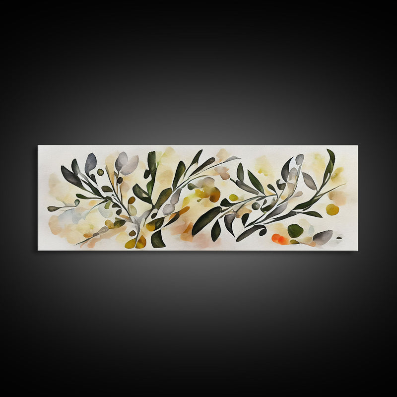 Apple Tree Leaves Wall Art, Ready To Hang Canvas Print, Panoramic Art, Floral Arrangement Wall Decor