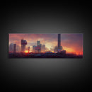 Cyberpunk Cityscape, Metropolis Art, Ready To Hang Canvas Print, Panoramic, Night City Watercolor Concept Art