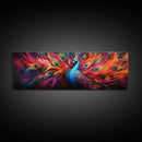 Surreal Peacock Painting Framed Canvas Print, Colorful Minimalist MCM Style Wall Art, Peacock Print