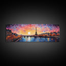 Eiffel Tower Abstract Paris France Panoramic Framed Canvas Print, Van Gogh Inspired Original Painting, Colorful Wall Art