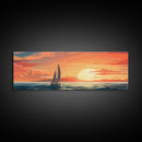 Nautical Decor, Beach Decor, Navy Decor, Coastal Decor, Sailboat At Sunset Framed Canvas Print, Ship Art, Lakehouse Decor, Nautical Painting
