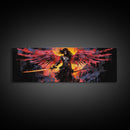 The Battle Angel, Framed Canvas Print, Game Room Art, Panoramic Painting, Panoramic Wall Art, Extra Large Wall Art