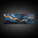 Black, Blue and Gold Marble Canvas Wall Art, Abstract Canvas Art, Panoramic Art, Large Wall Art, Marble Wall Decor, Large Canvas Modern Art