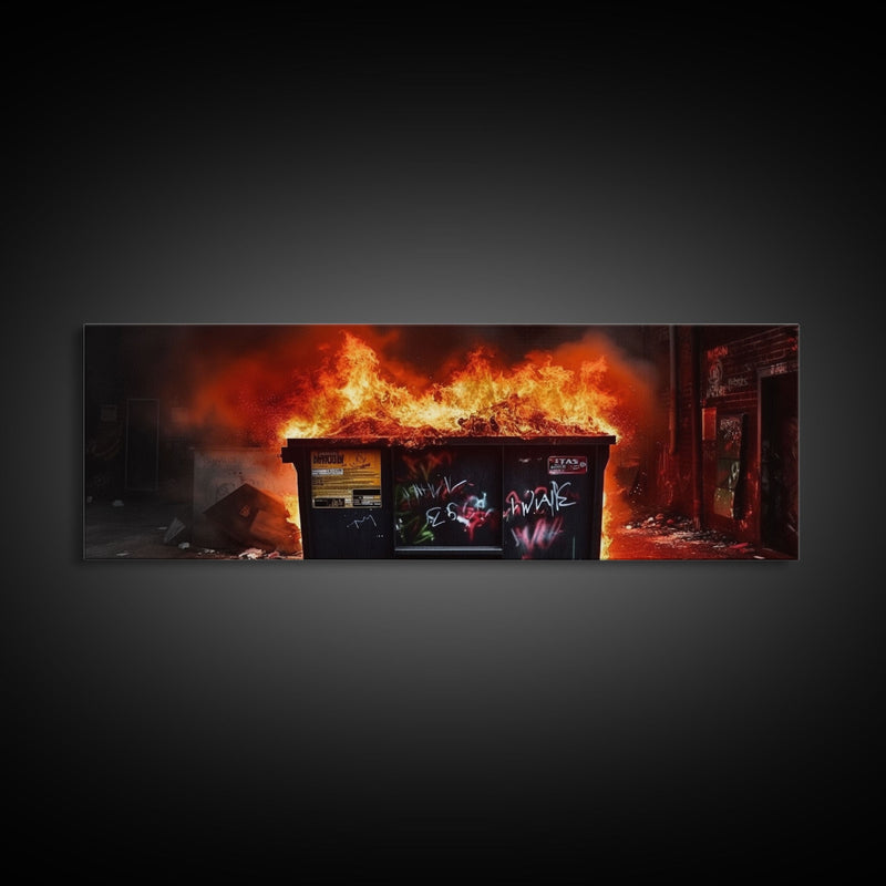 A Dumpster Fire, Panoramic Canvas Print, Wall Art, Living Room Wall Art