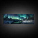Northern lights canvas wall art Forest print Aurora Borealis Night Sky canvas Nature wall art Northern lights Landscape Framed Wall Art