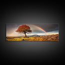 Landscape Wall Art, Vintage Art, Framed Canvas Print, Rainbow Over The Prairie Photography Print, Panoramic Style Extra Large Art