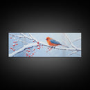 Panoramic Print of a Bluebird In A Snow Storm, Winter Decor, Christmas Centerpiece, Beautiful Animal Print, Animal Painting, Canvas Print