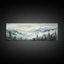 Foggy Mountain Forest Canvas Print, Oil Landscape Painting On Canvas - Ready To Hang Large Panoramic Canvas Wall Art Prints, Framed Wall Art