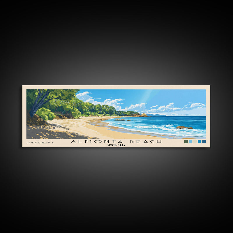 Almonta Beach, Australia Panoramic Beach Print, Vacation Gift, Australia Wall Art, Framed Canvas Print, Framed Beach Painting