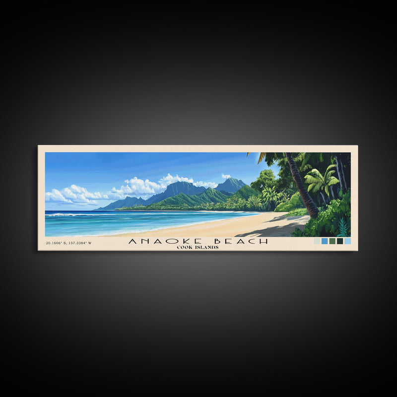 Anaoke Beach, Cook Islands Panoramic Beach Print, Vacation Gift, Cook Islands Wall Art, Beach Painting, Beach Decor, Beach Painting