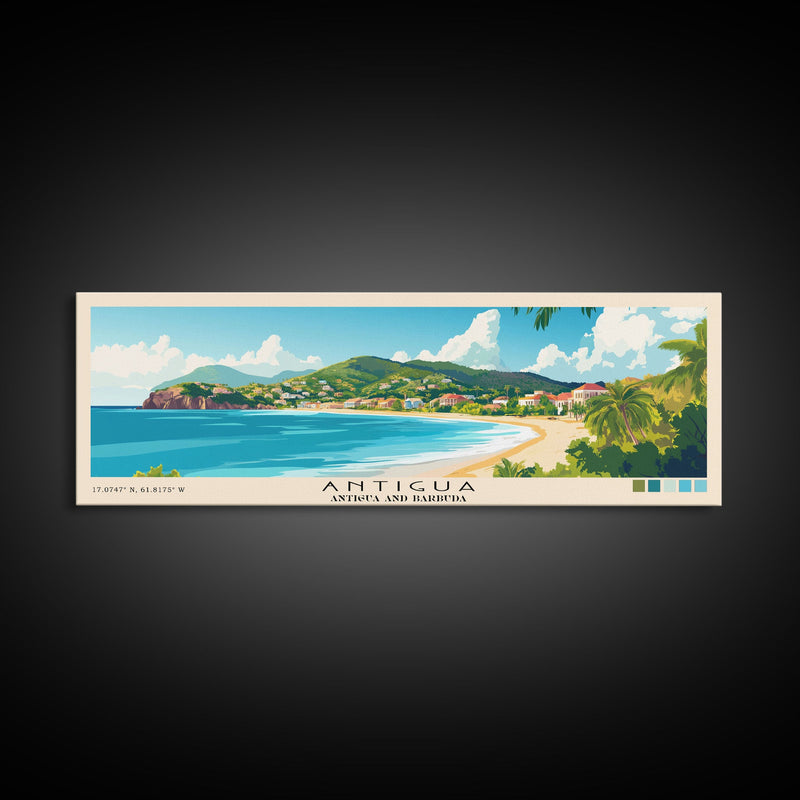 Antigua, Antigua and Barbuda Panoramic Print, Vacation Gift, Antigua and Barbuda Wall Art, Beach Painting, Beach Decor, Large Wall Art, Wood Frame Art