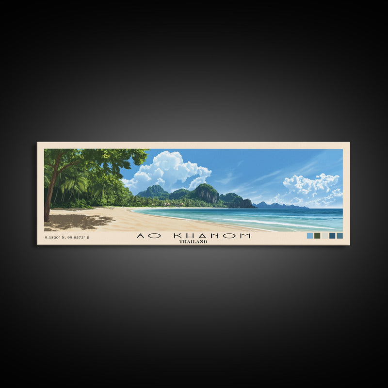 Ao Khanom, Thailand Panoramic Beach Print, Vacation Gift, Thailand Wall Art, Framed Canvas Print, Framed Beach Painting