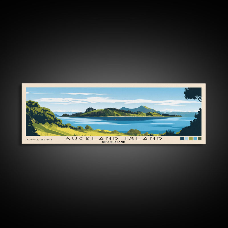 Auckland Island, New Zealand Panoramic Beach Print, Vacation Gift, New Zealand Wall Art, Beach Painting, Beach Decor, Beach Painting