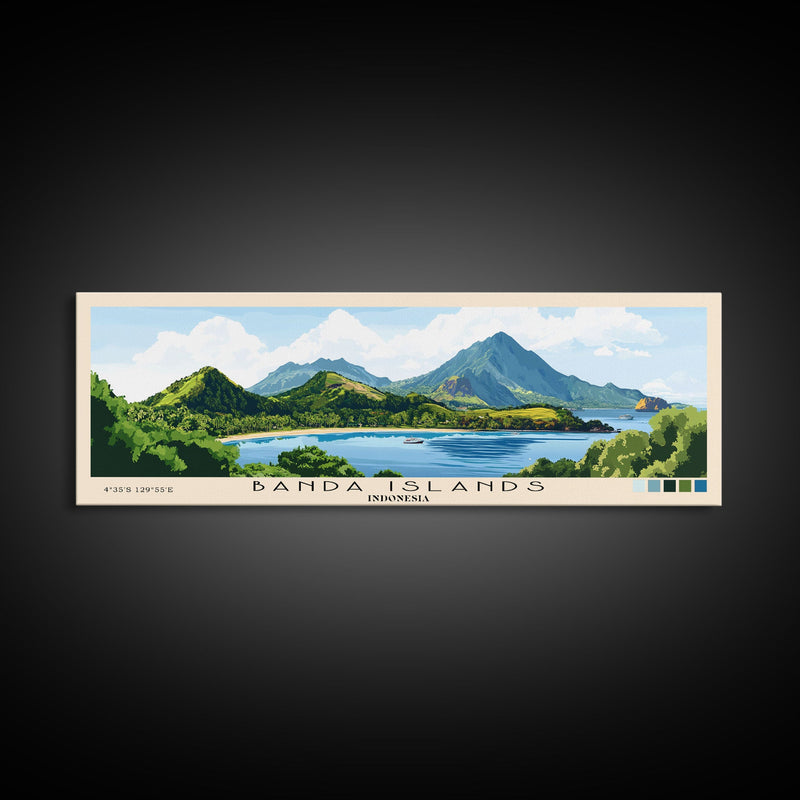 Banda Islands, Indonesia Panoramic Beach Print, Vacation Gift, Indonesia Wall Art, Framed Canvas Print, Framed Beach Painting