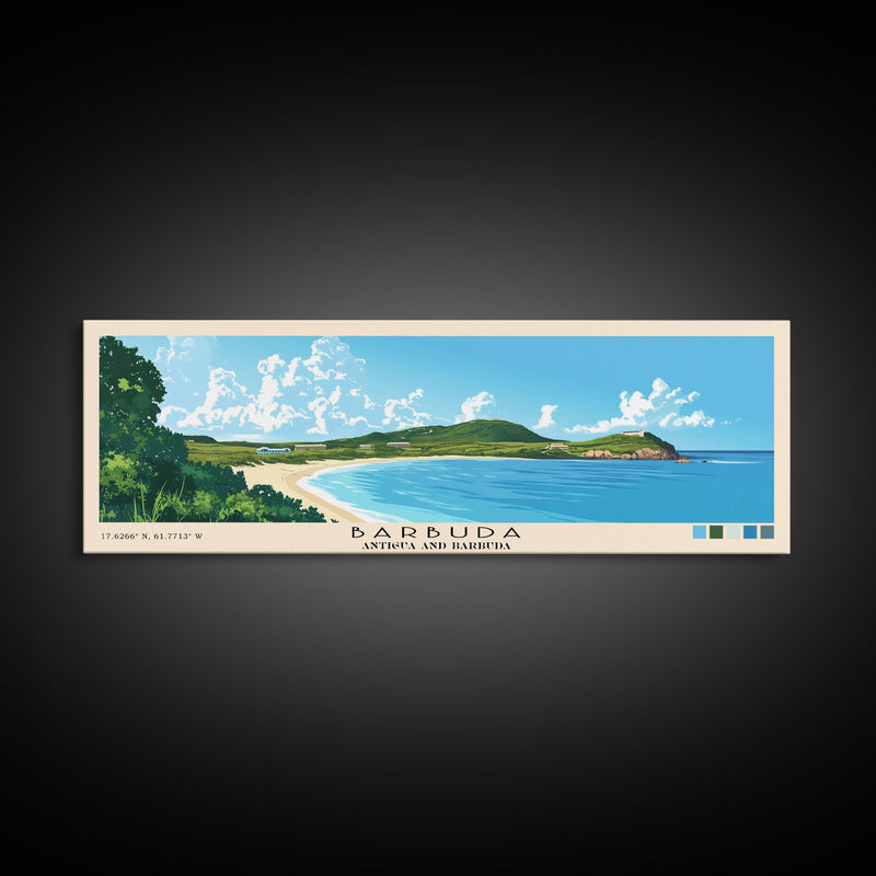 Barbuda, Antigua and Barbuda Panoramic Beach Print, Vacation Gift, Antigua and Barbuda Wall Art, Beach Painting, Beach Decor, Beach Painting