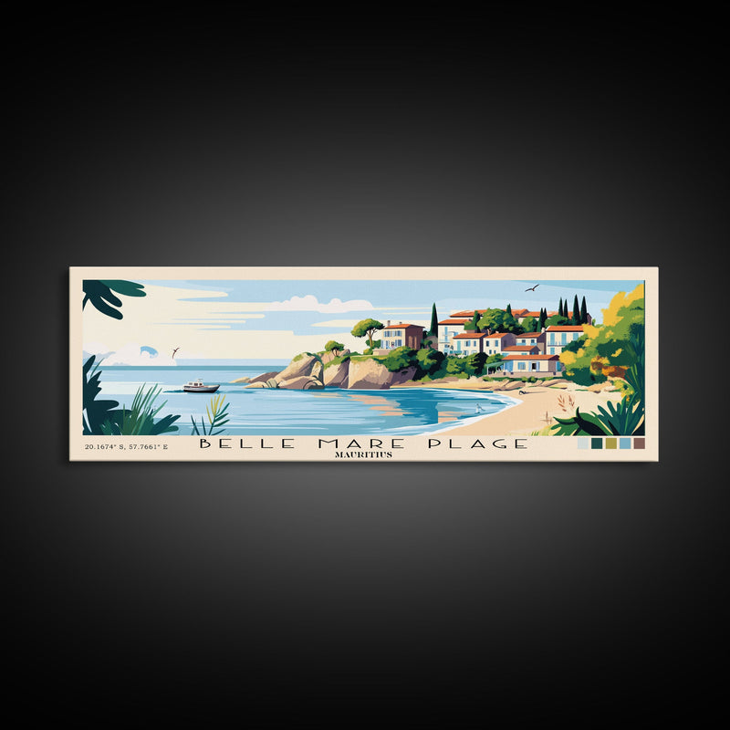 Belle Mare Plage, Mauritius Panoramic Beach Print, Vacation Gift, Mauritius Wall Art, Framed Canvas Print, Framed Beach Painting