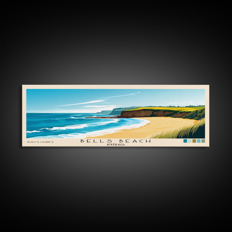 Bells Beach, Australia Panoramic Beach Print, Vacation Gift, Australia Wall Art, Beach Painting, Beach Decor, Beach Painting