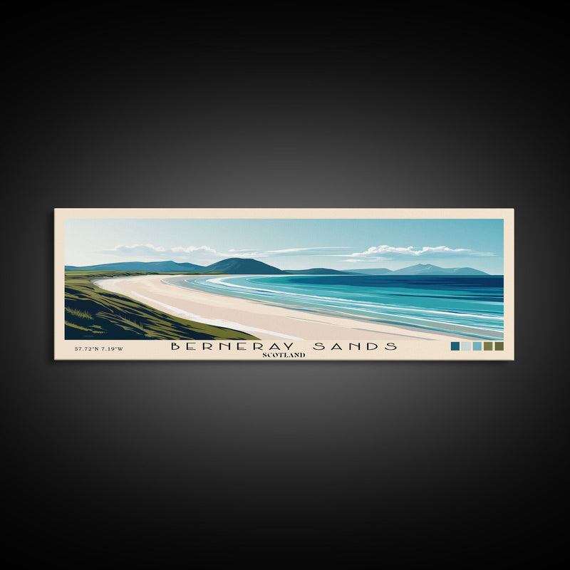 Berneray Sands, Scotland Panoramic Print, Vacation Gift, Scotland Wall Art, Beach Painting, Beach Decor, Large Wall Art, Wood Frame Art