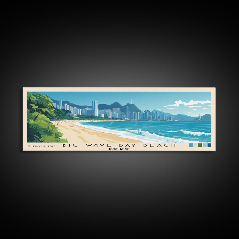 Big Wave Bay Beach, Hong Kong Panoramic Print, Vacation Gift, Hong Kong Wall Art, Beach Painting, Beach Decor, Beach Or Lakehouse Art