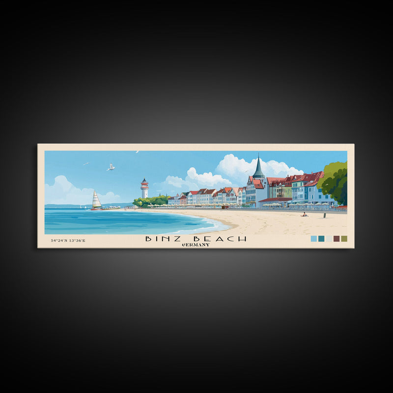 Binz Beach, Germany Panoramic Print, Vacation Gift, Germany Wall Art, Beach Painting, Beach Decor, Large Wall Art, Wood Frame Art