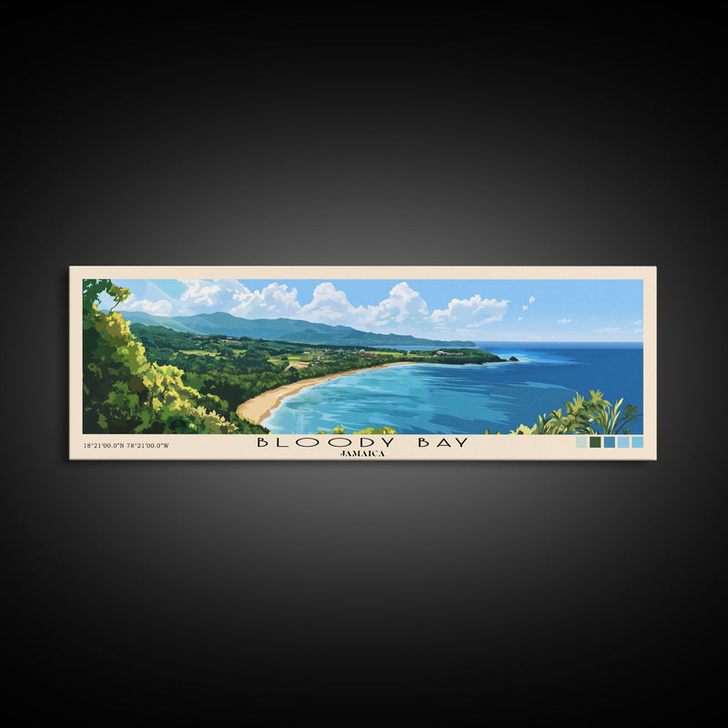 Bloody Bay, Jamaica Panoramic Beach Print, Vacation Gift, Jamaica Wall Art, Beach Painting, Beach Decor, Beach Painting