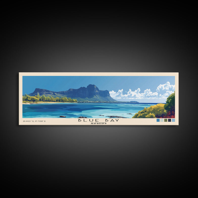 Blue Bay, Mauritius Panoramic Print, Vacation Gift, Mauritius Wall Art, Beach Painting, Beach Decor, Large Wall Art, Wood Frame Art