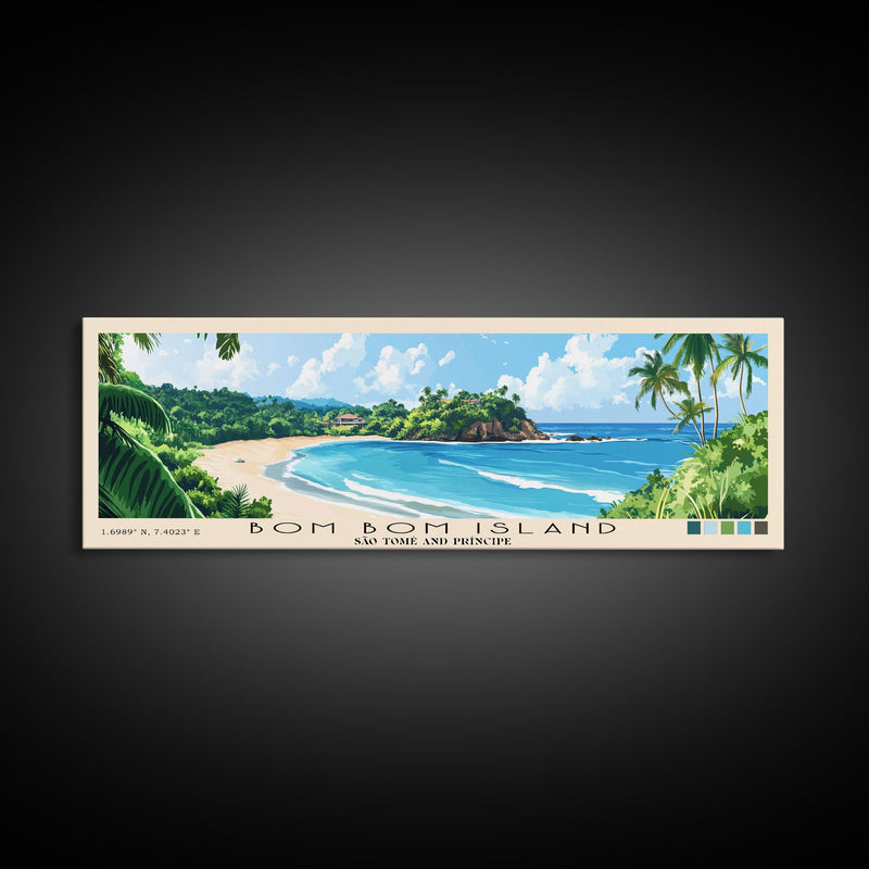 Bom Bom Island, SÃ£o TomÃ© and PrÃ­ncipe Panoramic Print, Vacation Gift, SÃ£o TomÃ© and PrÃ­ncipe Wall Art, Beach Painting, Beach Decor, Large Wall Art, Wood Frame Art