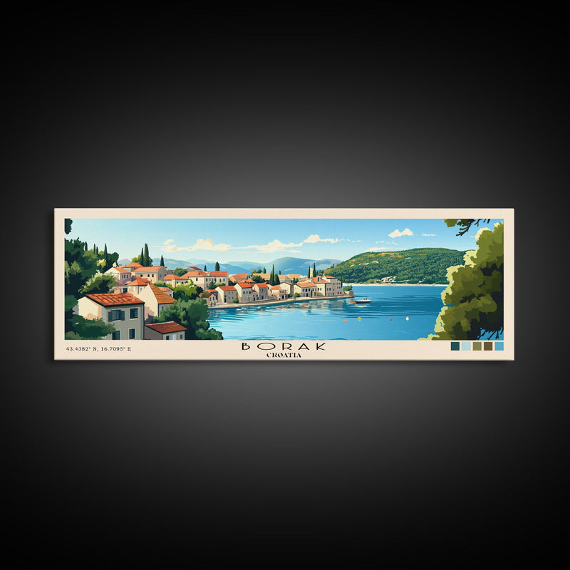 Borak, Croatia Panoramic Beach Print, Vacation Gift, Croatia Wall Art, Framed Canvas Print, Framed Beach Painting