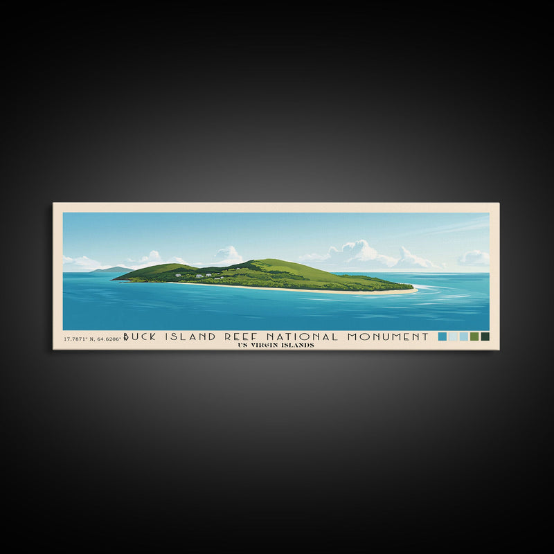 Buck Island Reef National Monument, US Virgin islands Panoramic Beach Print, Vacation Gift, US Virgin islands Wall Art, Framed Canvas Print, Framed Beach Painting