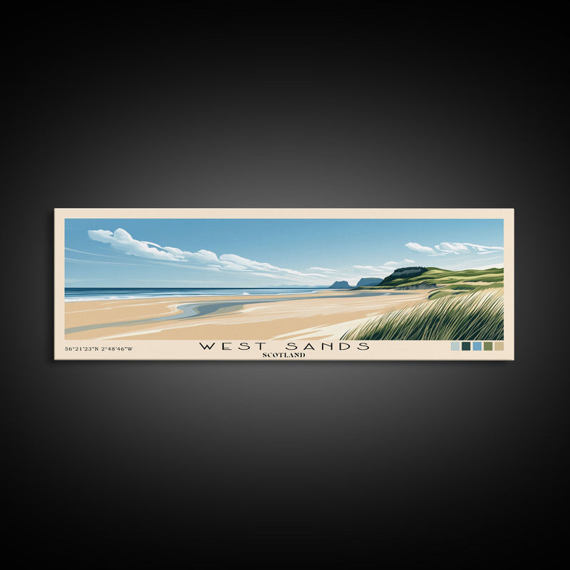 West Sands, Scotland Panoramic Print, Vacation Gift, Scotland Wall Art, Beach Painting, Beach Decor, Large Wall Art, Wood Frame Art