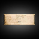 Vintage Panoramic Bali Indonesia City Map Wall Art Canvas Print, Distressed Style Map, Framed Wall Art, Cool Travel Wall Art, Office Art