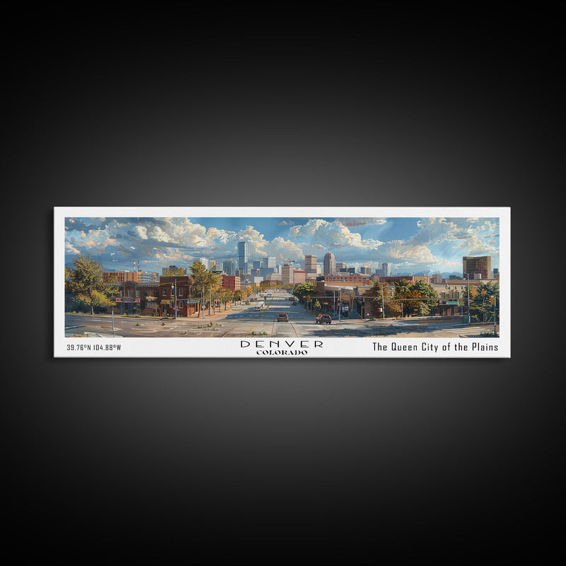 Denver Colorado Panoramic Watercolor Painting, Scenic Framed Canvas Print, Mountain City Wall Art, Travel Poster, Home Decor, Vacation Gift