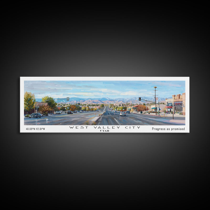 West Valley City Utah Panoramic Painting, Framed Canvas Print, Retro Style Travel Poster, Artistic Wall Art, Unique Office Decor, Living Room Gift