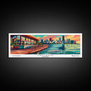Chicago Illinois Panoramic Painting Framed Canvas Print, Mid Century Modern Art, Pop Art Style, Travel Poster, Living Room Decor
