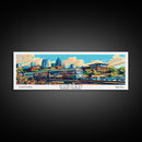 Durham North Carolina Panoramic Travel Poster Framed Canvas Print, Mid Century Modern Art, Pop Art Style, Wall Art Decor, Home Decoration