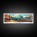 Greensboro North Carolina Panoramic Travel Poster Framed Canvas Print, Mid Century Modern Art, Pop Art Style, Wall Art Decor, Home Decoration