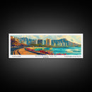 Honolulu Hawaii Panoramic Wall Art Framed Canvas Print, Mid Century Modern Art, Pop Art Style, Travel Poster, Home Decor, Retro Style