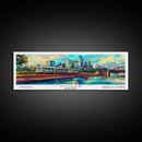 Omaha Nebraska Panoramic Framed Canvas Print, Mid Century Modern Pop Art, Retro Wall Art Decor, Travel Poster Painting