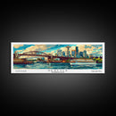 Seattle Washington Panoramic Painting, Mid Century Modern Framed Canvas Print, Retro Style Wall Art, Pop Art Travel Poster