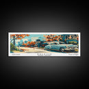 Raleigh North Carolina Panoramic Painting, Mid Century Modern Framed Canvas Print, Retro Pop Art Travel Poster, Living Room and Office Wall Art
