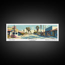 Clovis California Panoramic Wall Art, Mid Century Modern Framed Canvas Print, Retro Pop Art Travel Poster, City Office Decor, Home Art