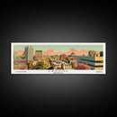 Lansing Michigan Panoramic Wall Art, Mid Century Modern Framed Canvas Print, Retro Pop Art Travel Poster, Living Room Decor